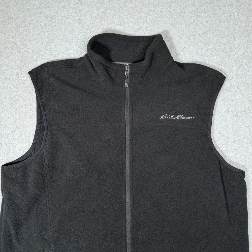 New Eddie Bauer Quest 200 Men's Large Tall LT Black Brushed Fleece Full Zip Vest - Picture 2 of 7
